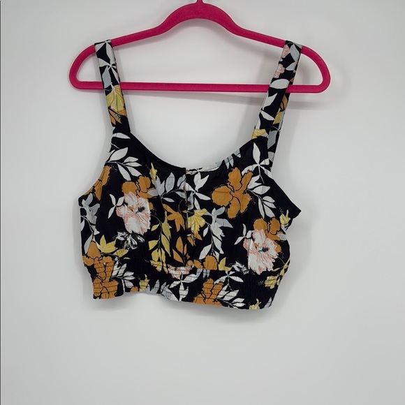 Roxy Women’s Floral Smocked Crop Top – Black Yellow White – Size Medium NWT - Picture 1 of 5